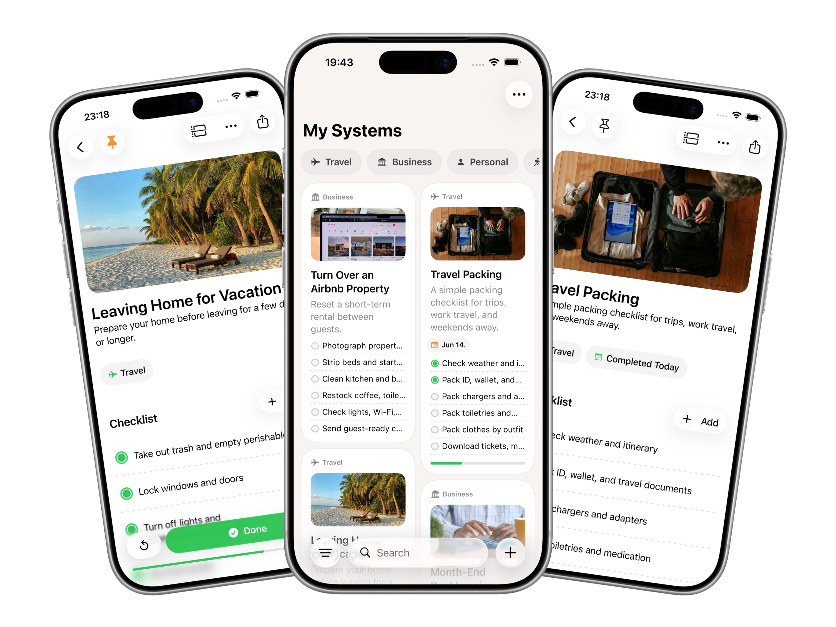 Systems app shown on three iPhones